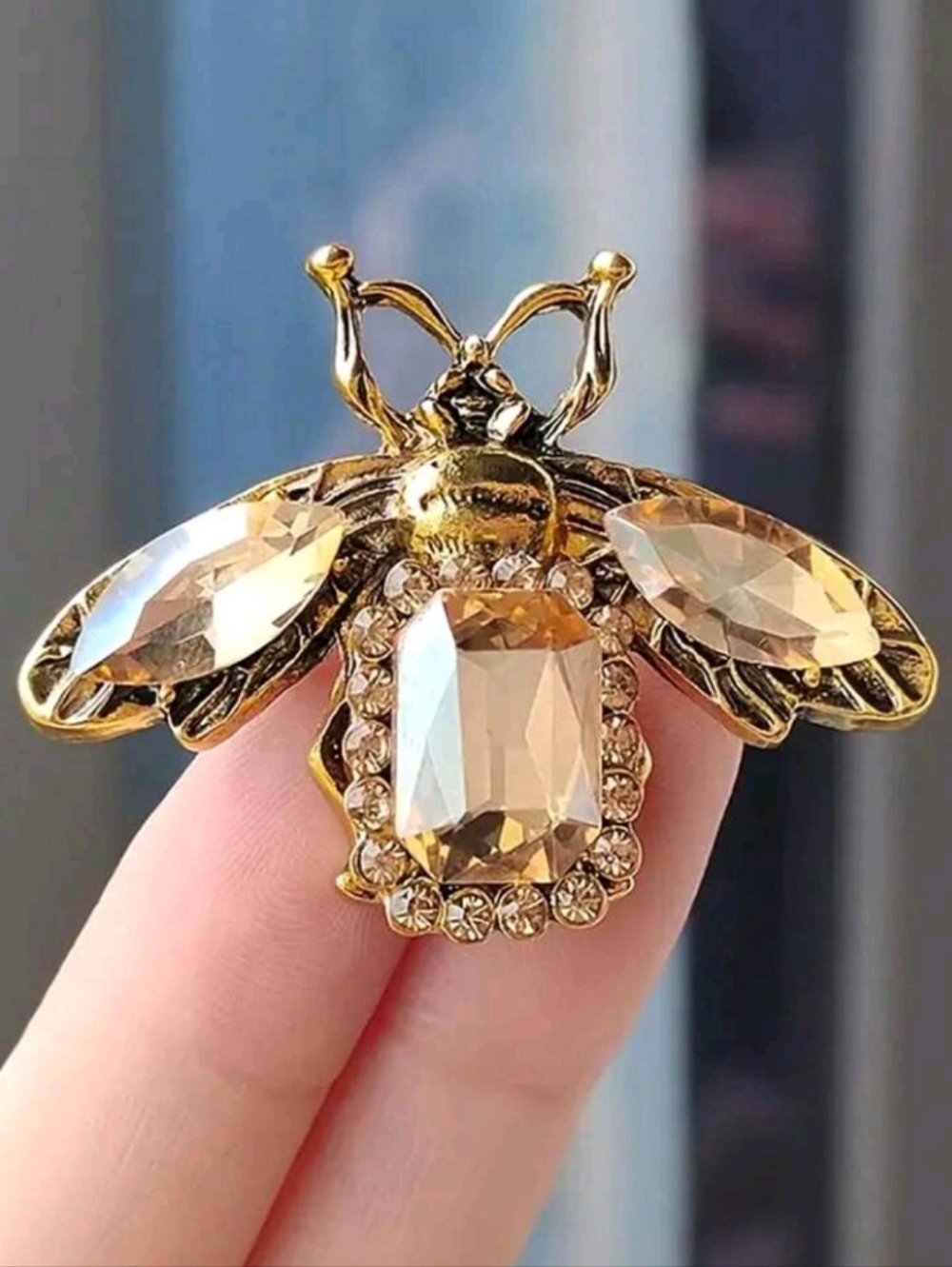 Golden Bee Rhinestone Brooch Pin